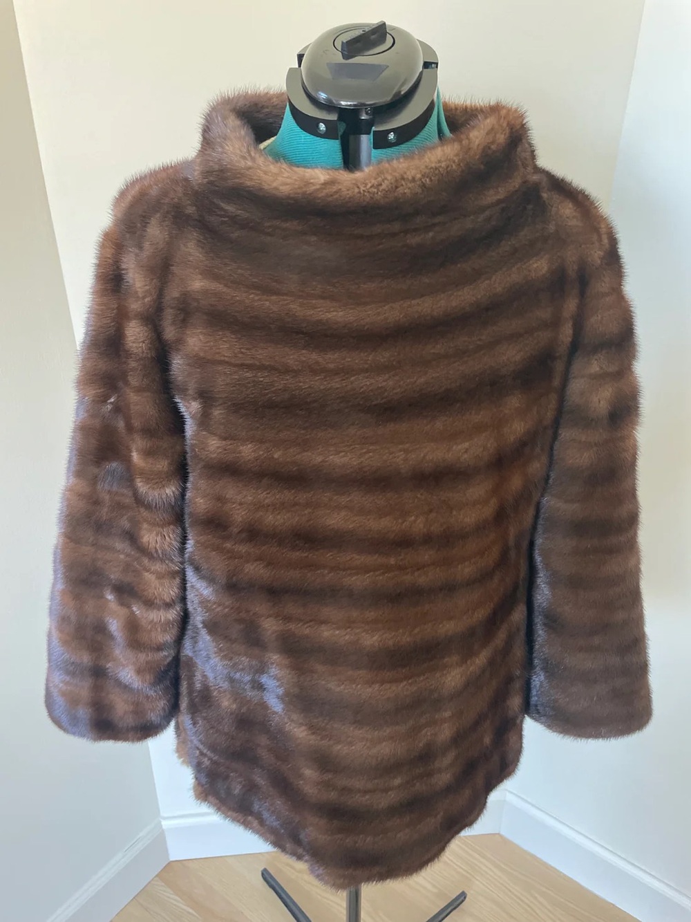 Vintage Anne Dee Goldin Brown Mink Fur Pullover Jacket | Funnel Neck Size M/L - Picture 13 of 13